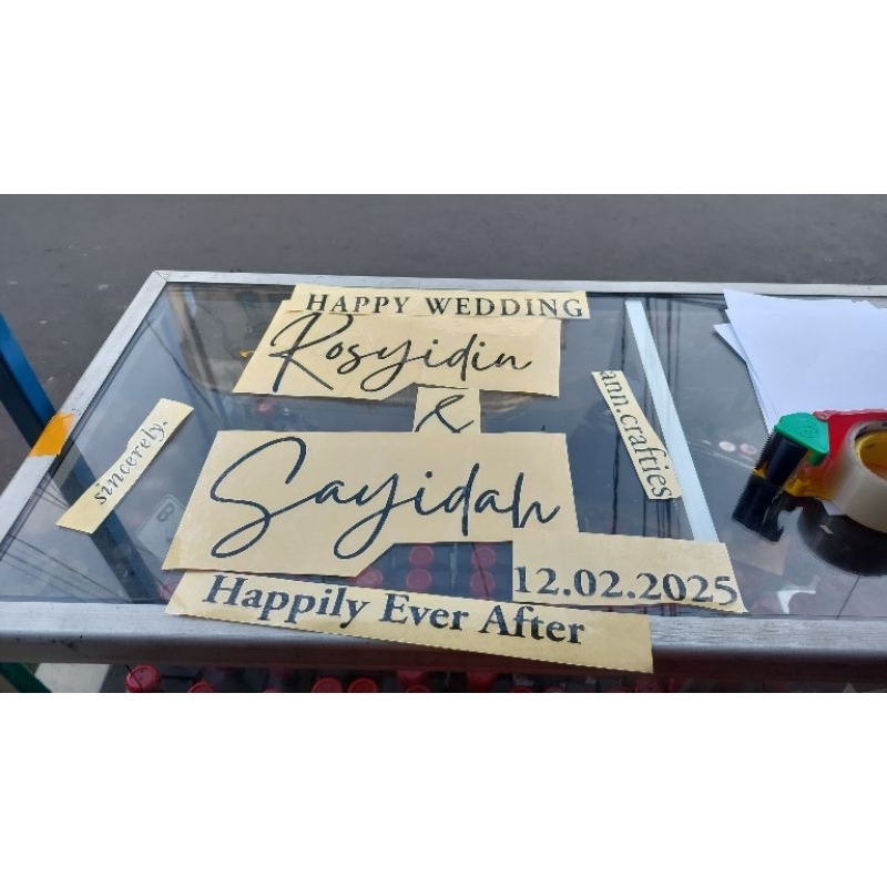 Cutting Sticker / Stiker Kaca/ Cermin Wedding /Sticker Custom/Papan Acrylic / Etalase