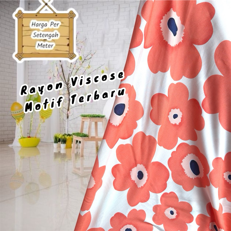 Kain Rayon Viscose Motif Bunga Besar
