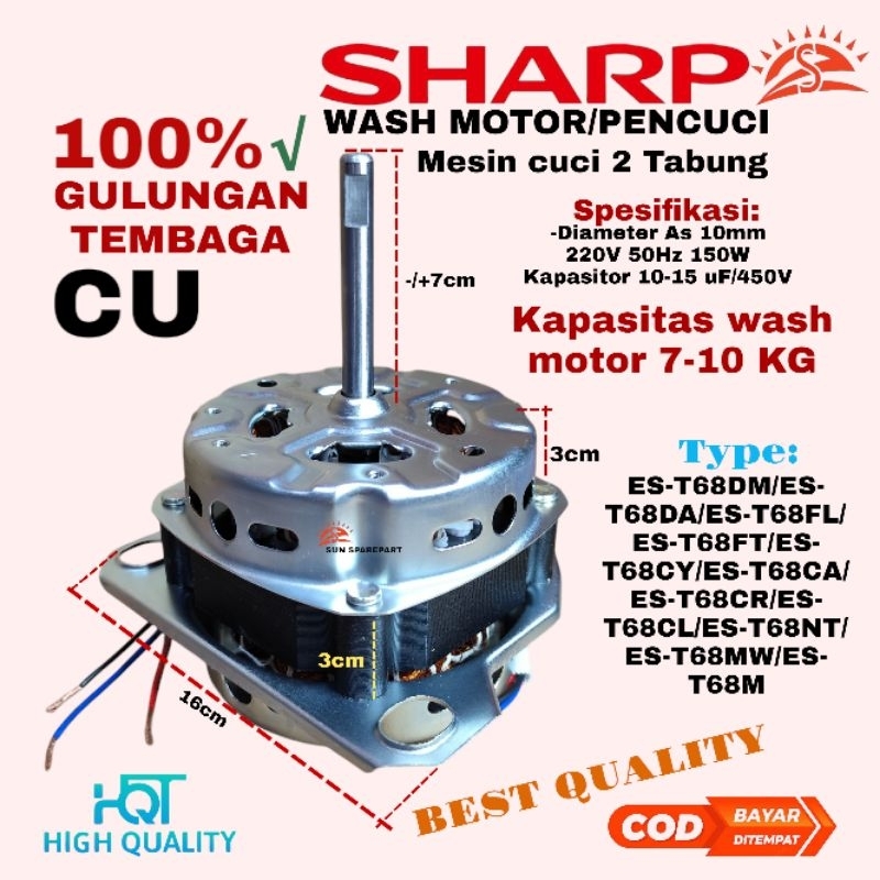 Dinamo wash/pencuci Lilitan Tembaga Full 100% mesin cuci sharp 2 Tabung kapasitas 7 sampai 10 KG