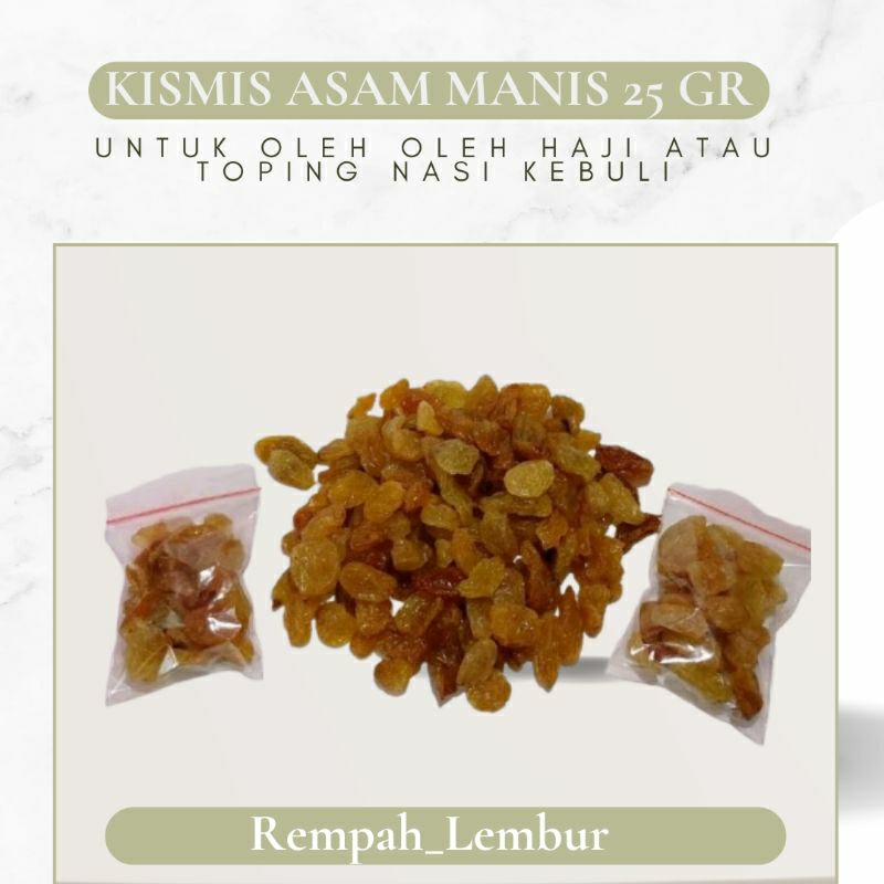 

Kismis Asam Manis Klip 25 Gr Untuk Oleh-Oleh Haji & Toping Nasi Kebuli