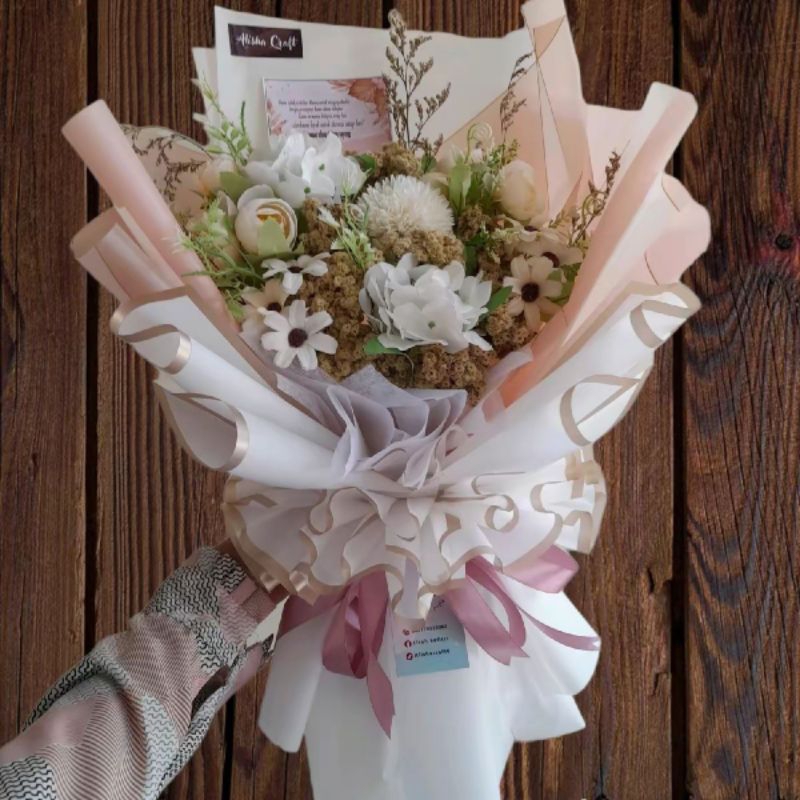 buket bunga artificial mix edelweis_size large