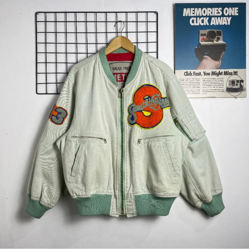 JAKET VINTAGE EDWIN X SOMETHING JAPAN SECOND ORIGINAL, JAKET BOMBER, HARRINGTON VINTAGE