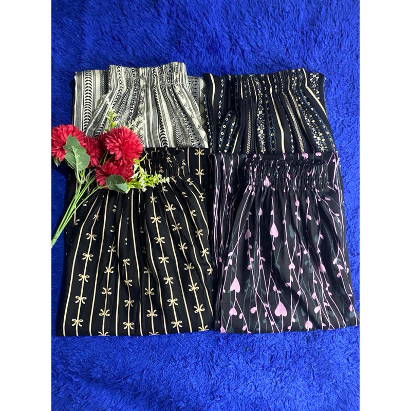 celana motif wanita kallyuotfit Rayon kulot panjang linen garis kain