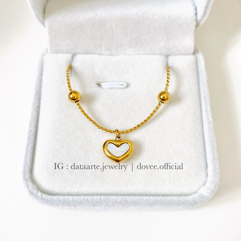 TITANIUM Set Heart Drawstring Beacelet Necklace Earring | Gelang kalung anting serut love hati putih