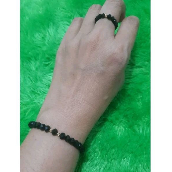 Set Gelang/Cincin Tali Ceko Hitam Melar Mrican4 Semar Ismoyo J5