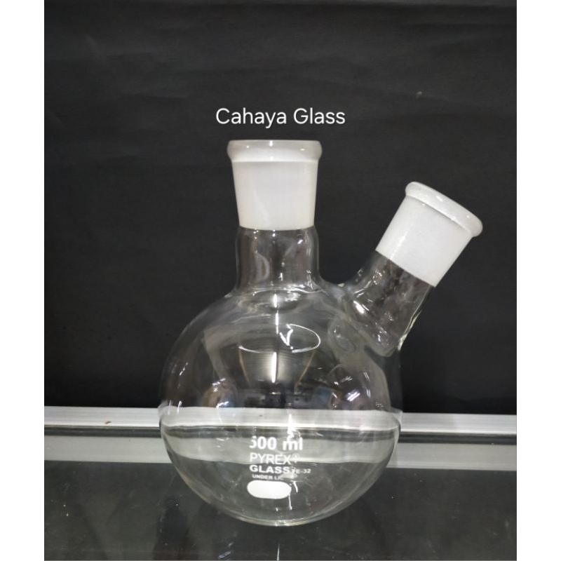 Boiling Flask - Labu Didih 2 leher 500ml Ns tengah 29/32 PYREX