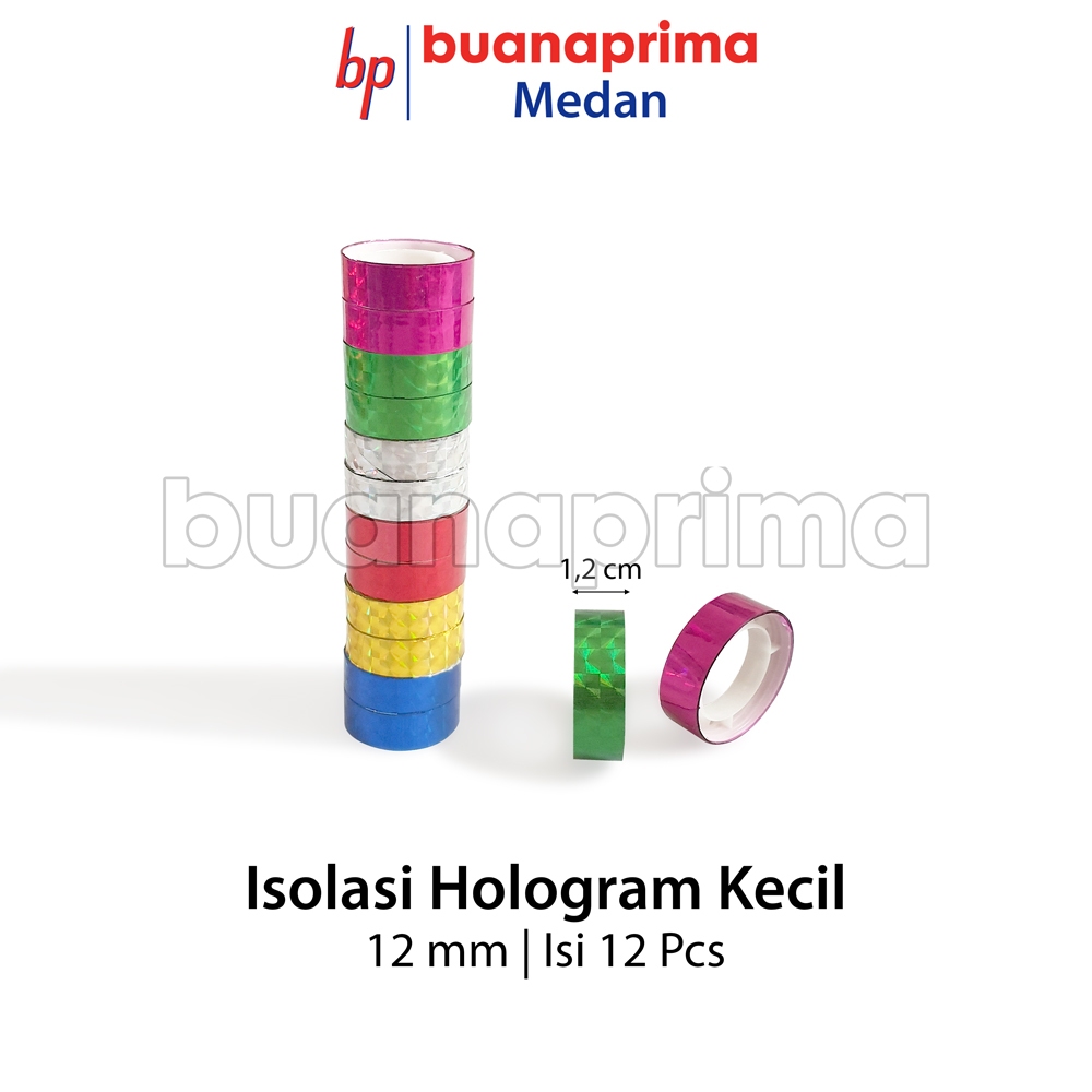 Isolasi Hologram Kecil 12 mm isi 12 Pcs Isolasi Warna Warni Glitter Untuk Kado Dekorasi