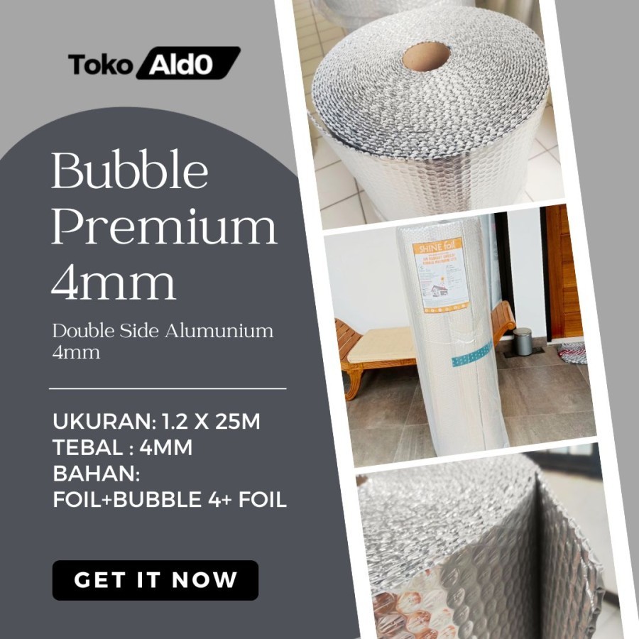 Alumunium BUBBLE FOIL PREMIUM 4MM Shine Foil - Peredam Panas Atap Rumah