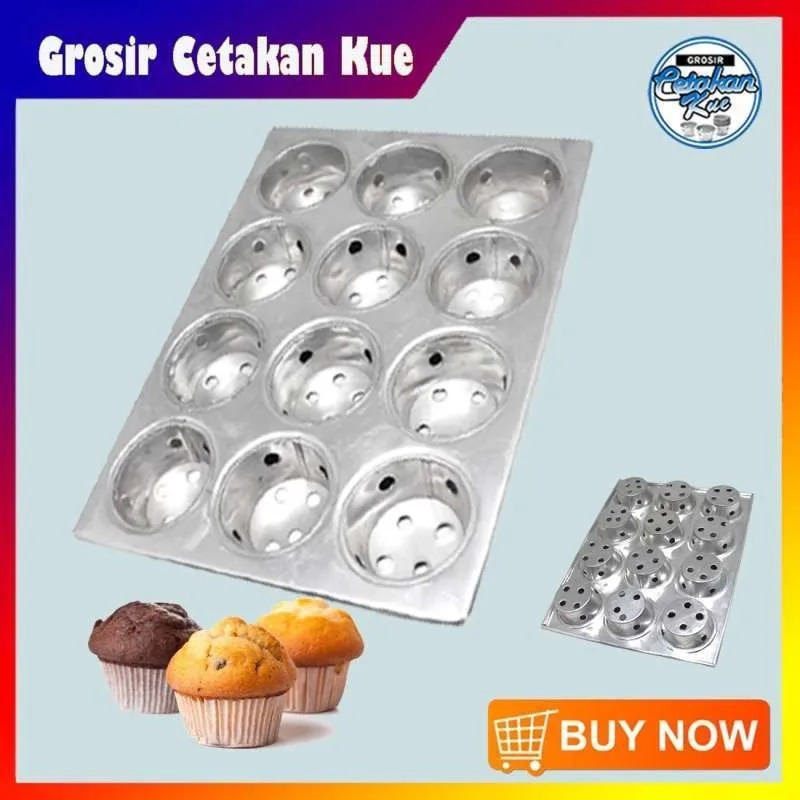 LOYANG MUFFIN ISI 12 / CUP CAKE / KUKUS / KUE SUS MOTIF LUBANG BAHAN ALUMUNIUM
