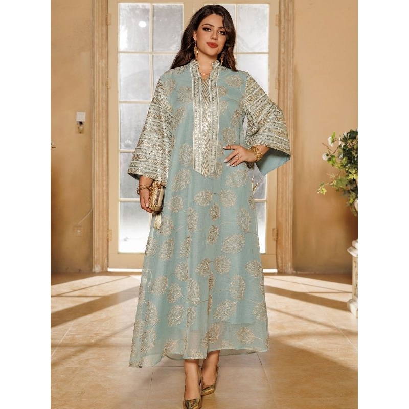 Dress Marocco Squin Gold Biru Wardah/Dress Marocco Bordir Mix Squin