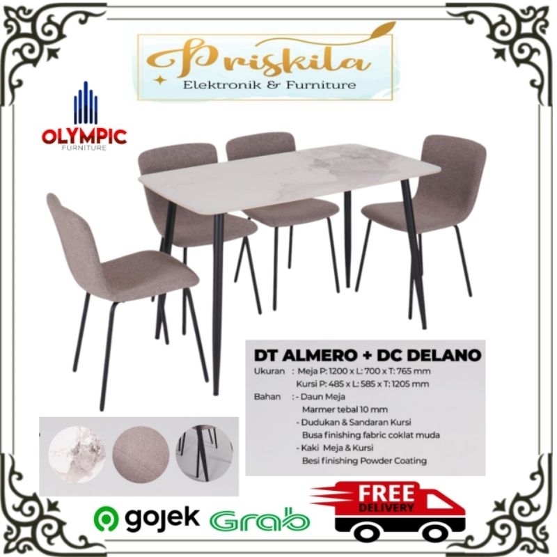 meja makan DT ALMERO + DC DELANO OLYMPIC / meja makan 4 kursi minimalis / meja makan olympic / furni
