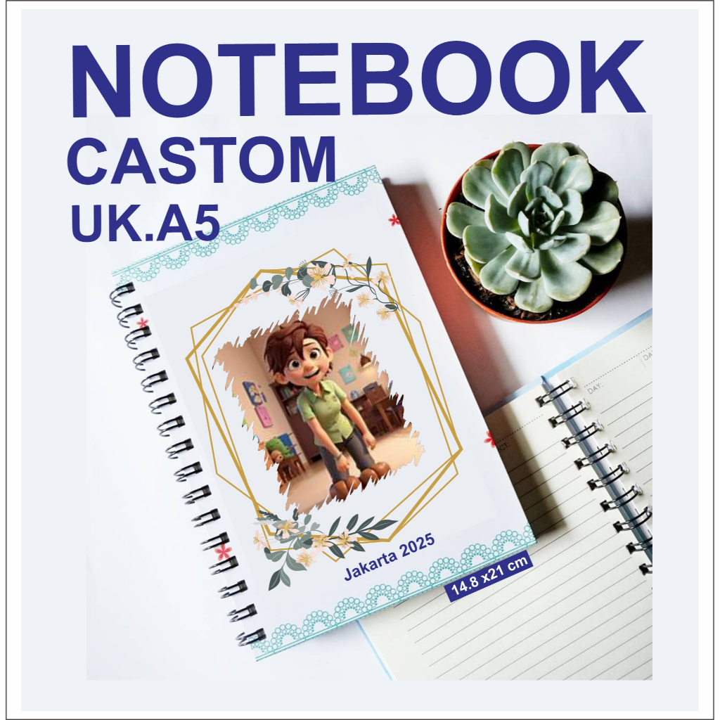 

Custom Notebook A5 / Diary book / Travel book - Custom Notebook Spiral A5 - Custom Cover Depan Belakang (100 Halaman/50 Lembar)