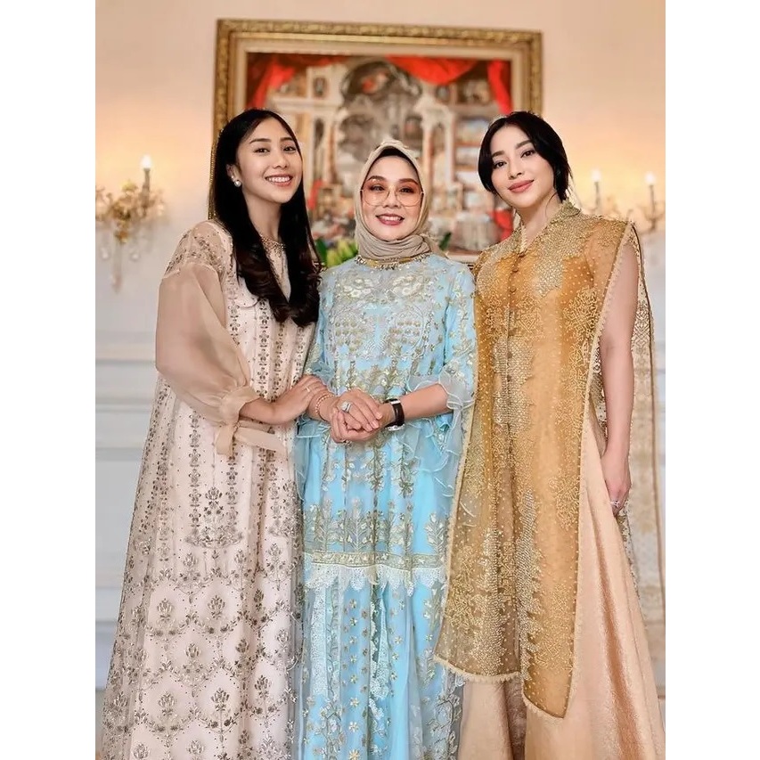 Baju lebaran gamis lebaran model brukat dan print