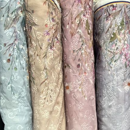 Kain Katun Bordir Print Emboss Bunga Mukena Meteran Premium