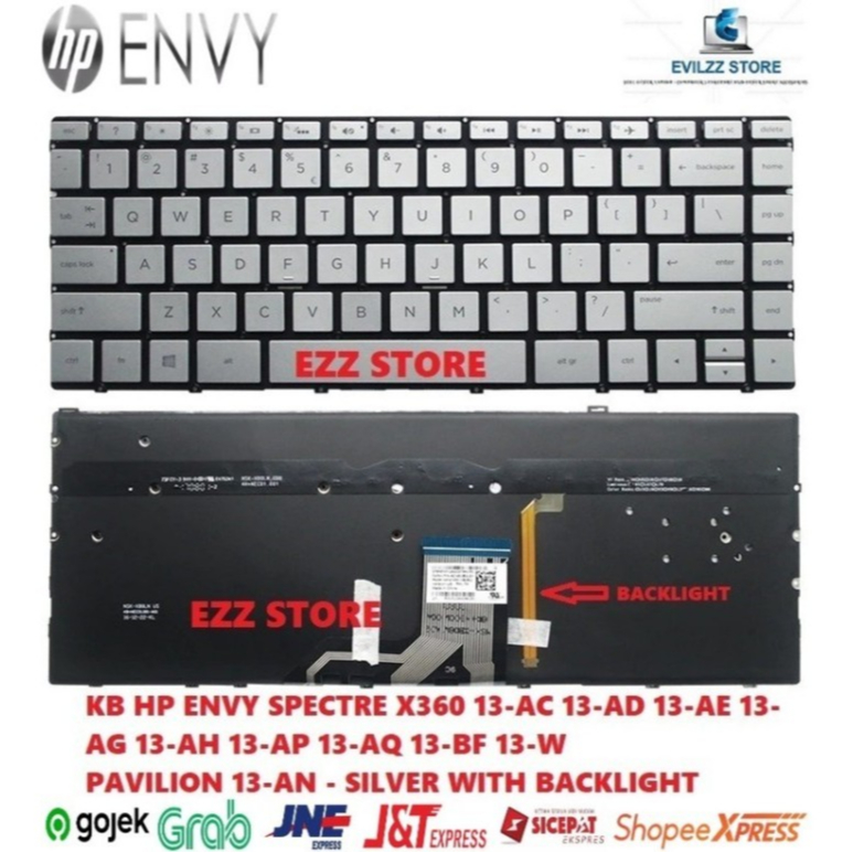 Keyboard Laptop Hp Envy X360 13Ar 13-Ar 13-Ar0009Au 13-Ar0030Au 13-Ar0108AU TPN-W141 Silver Lampu Re