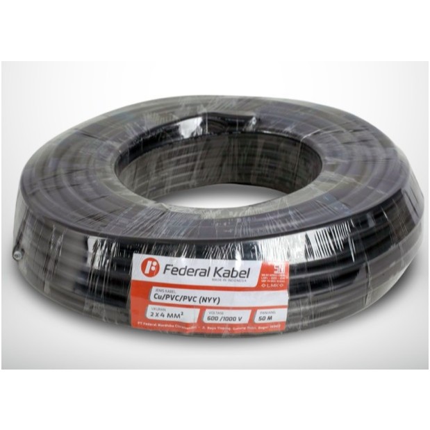 KABEL NYY 2X4 TUNGGAL KAWAT BUKAN SERABUT 2X4MM 2 X 4 MM FEDERAL