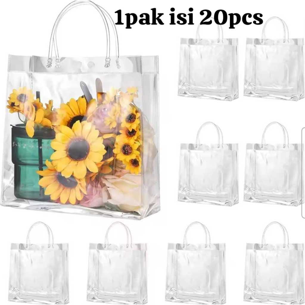 

IVSHOP- Grosir 20pcs Tas mika Bening Transparant Totebag Hampers Tebal Premium Tas Hadiah ultah lebaran