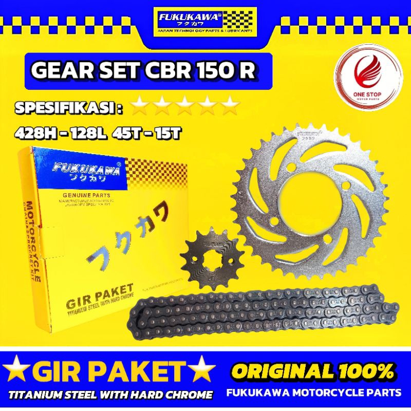 GEAR SET CBR 150R & CB150R LED FUKUKAWA 428H-128L 45T-15T GIR PAKET / GIR SET ORIGINAL ORI ASLI FUKU