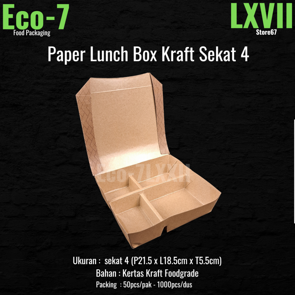 Paper Lunch Box Brown Kraft Sekat 4 , Kotak Nasi , Bento