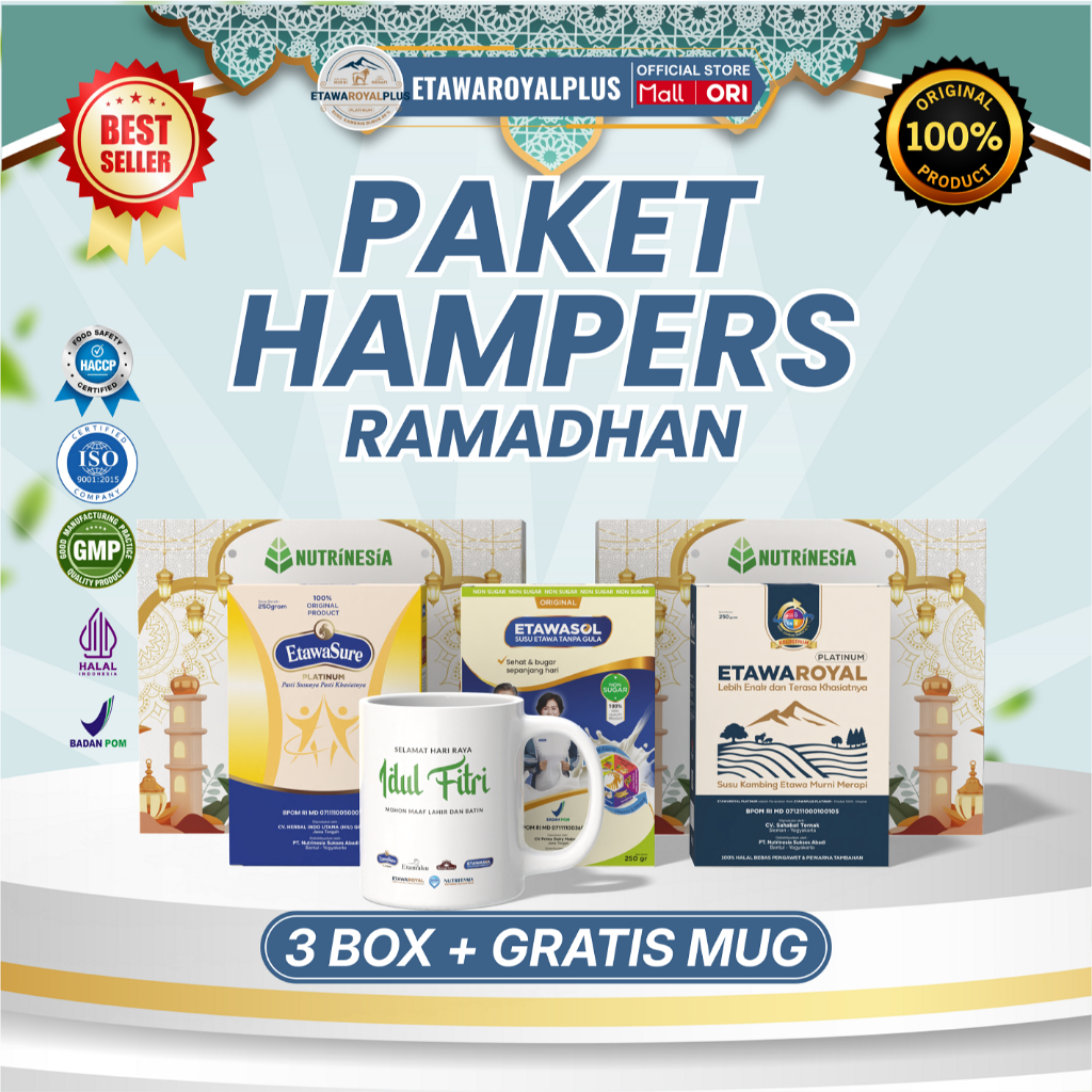 

Hampers Lebaran Paket Bundle Susu Etawa 3 Box + Mug Box Eksklusif Paket Gift Ramadhan Parcel Idul Fitri Etawasure Etawasol Etawaroyal