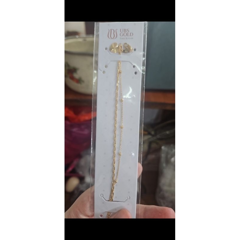 gelang jedar double layer dua lapis pentol rosegold putih emas asli 375 17 cm