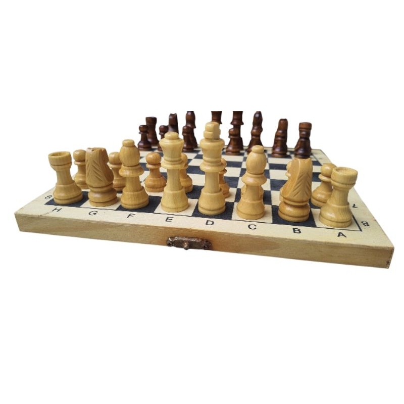 catur kayu mini antik unik lipat ukuran 21 cm x 21 cm
