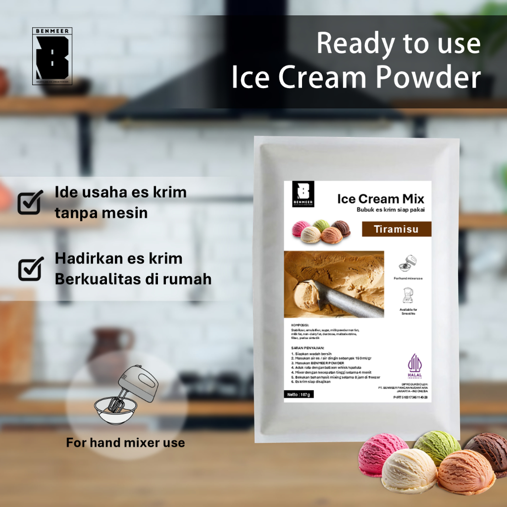 

BENMEER Bubuk Ice Cream Manual Proses 100gr Tiramisu