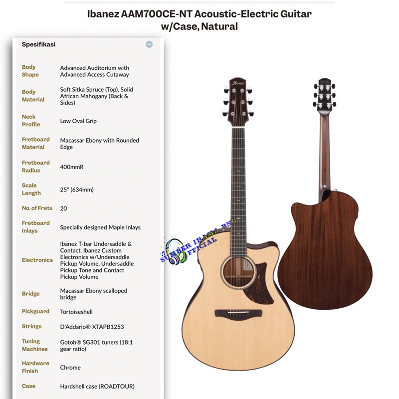 IBANEZ AAM700CE - ACOUSTIC ELECTRIC GUITAR w/ CASE