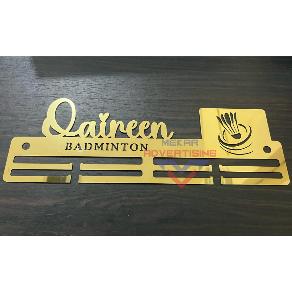 TEMPAT MEDALI STAINLESS GOLD MIROR CABANG OLAHRAGA BADMINTON CUSTOM NAMA