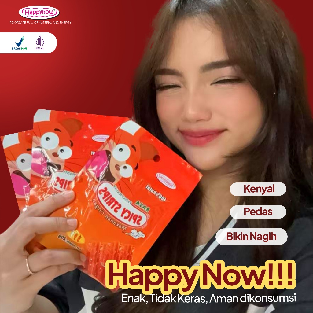 

10pcs 20gr Happy Now Snack Pedas Manis Mix Bentuk Panjang tidak keras aman di konsumsi halal dan BPOM