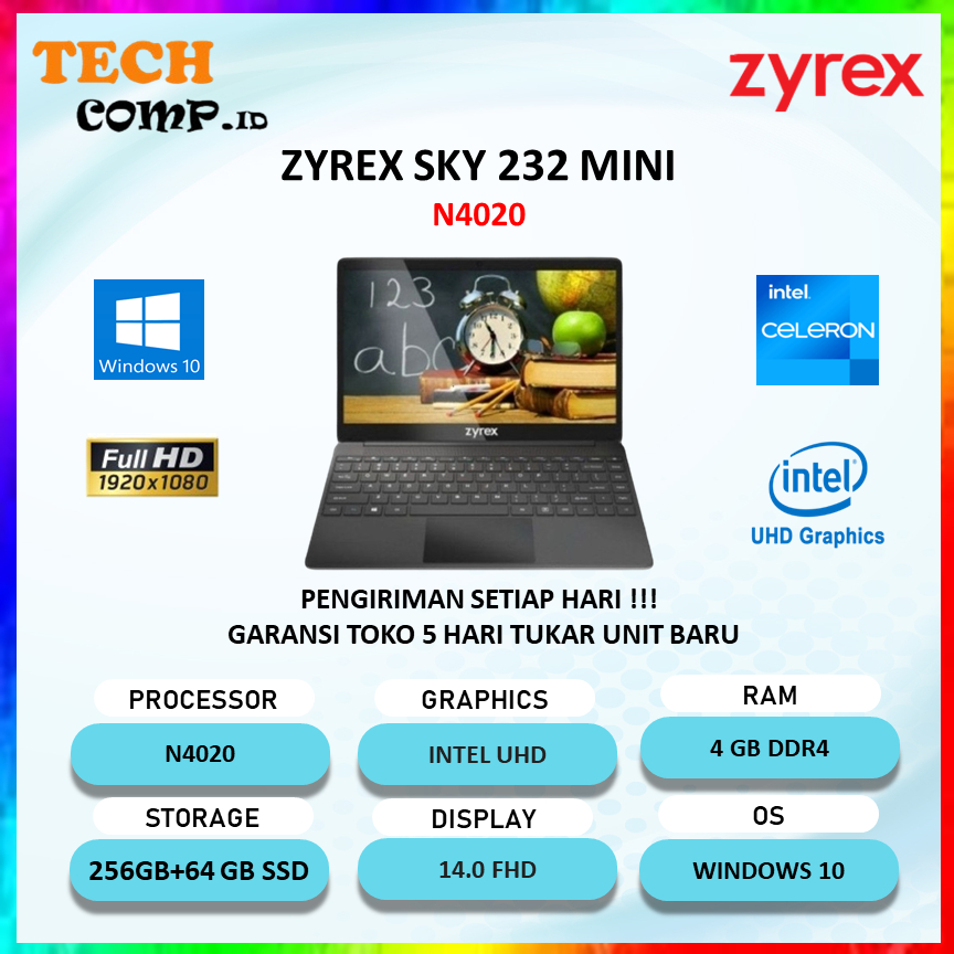 Zyrex SKY 232 MINI N4020 4gb 256GB+64GB W10 11.6" FHD