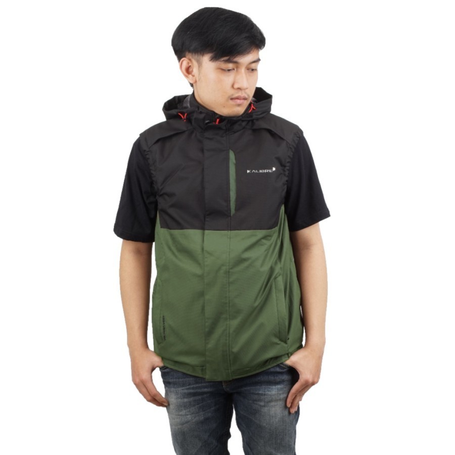 Kalibre 970411 Rompi Pria Original Black Army Jaket Vest With Hoodie Windblock Waterproof