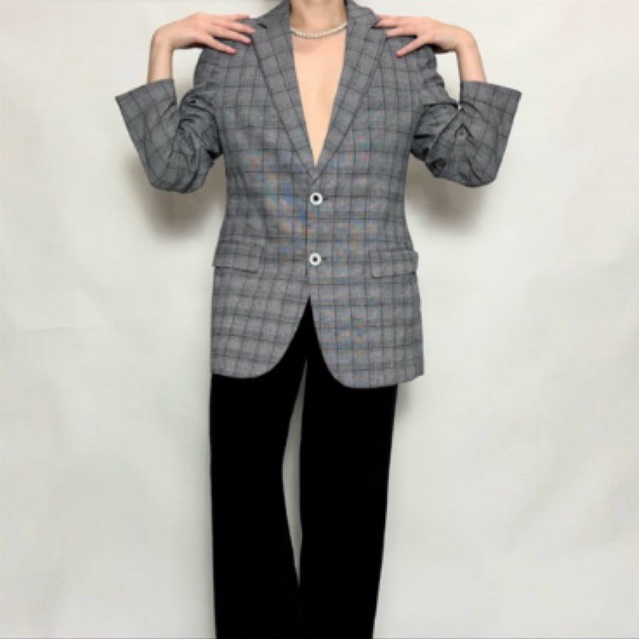 RE/CYCLED - Blue Greyish Gingham Blazer - Outer Jas Warna Biru Keabuan Motif Kotak