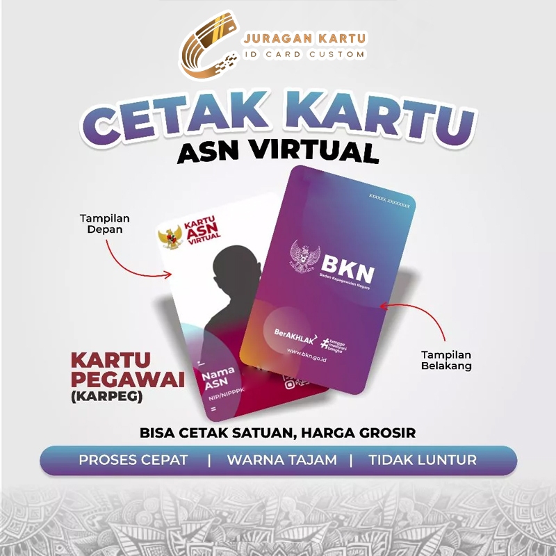 

Cetak ID Card Kartu Digital Fisik Kartu ASN Bisa Satuan Anti Luntur Bahan PVC Tebal 2 SISI