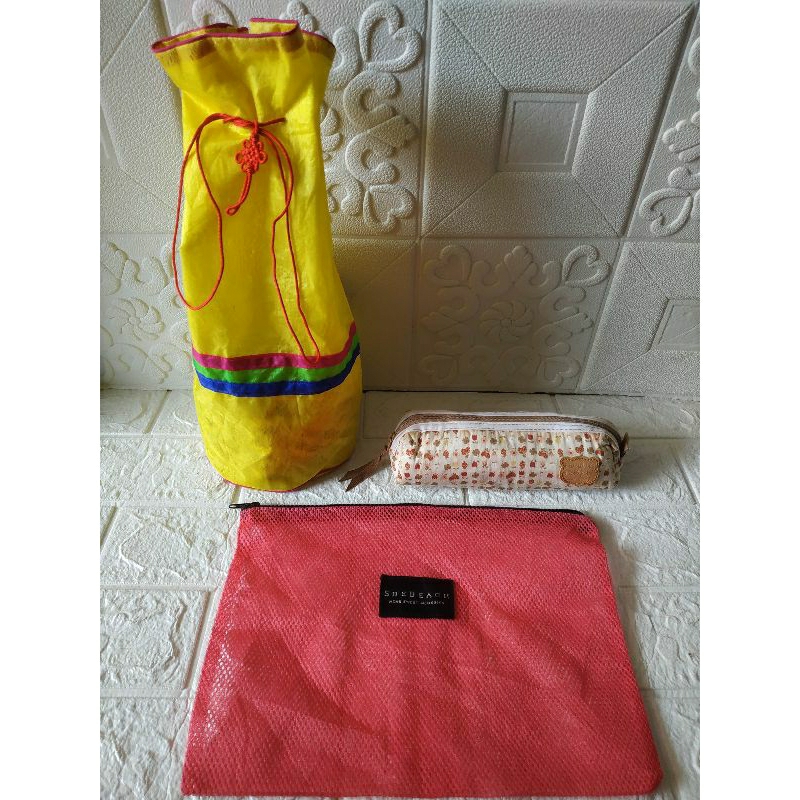 Paket Pouch Jaring Serut Pencil Case Preloved