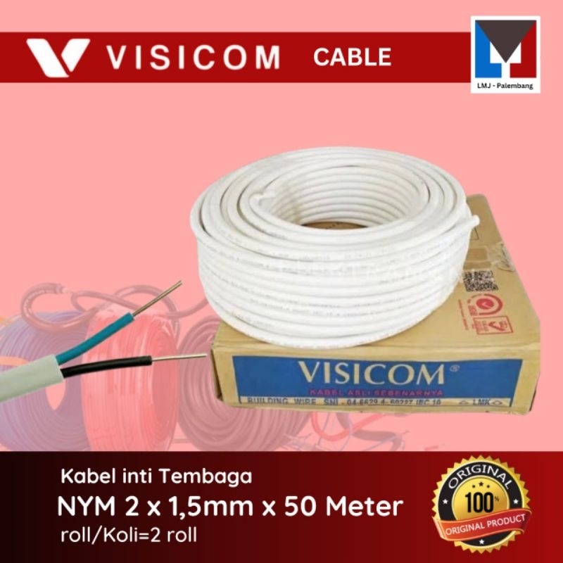 kabel inti tembaga visicom nym 2x1.5x50meter