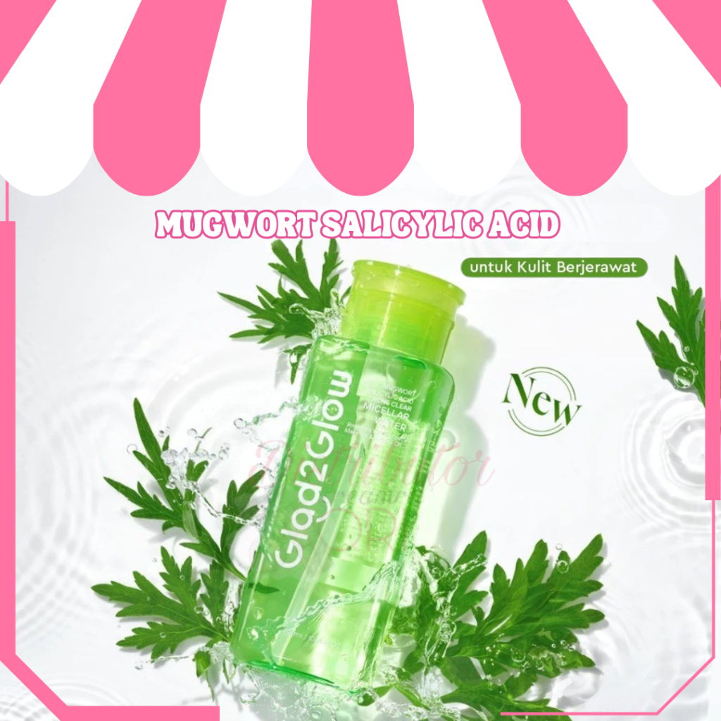 Micellar Water Glad2Glow Mugwort Salicylic Acid Acne Clear Micellar Water 300ml Makeup Remover Deep 