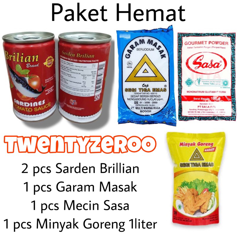 

Paket Hemat sembako Murah Terdiri Dari Sarden + Garam + Mecin + Minyak Goreng