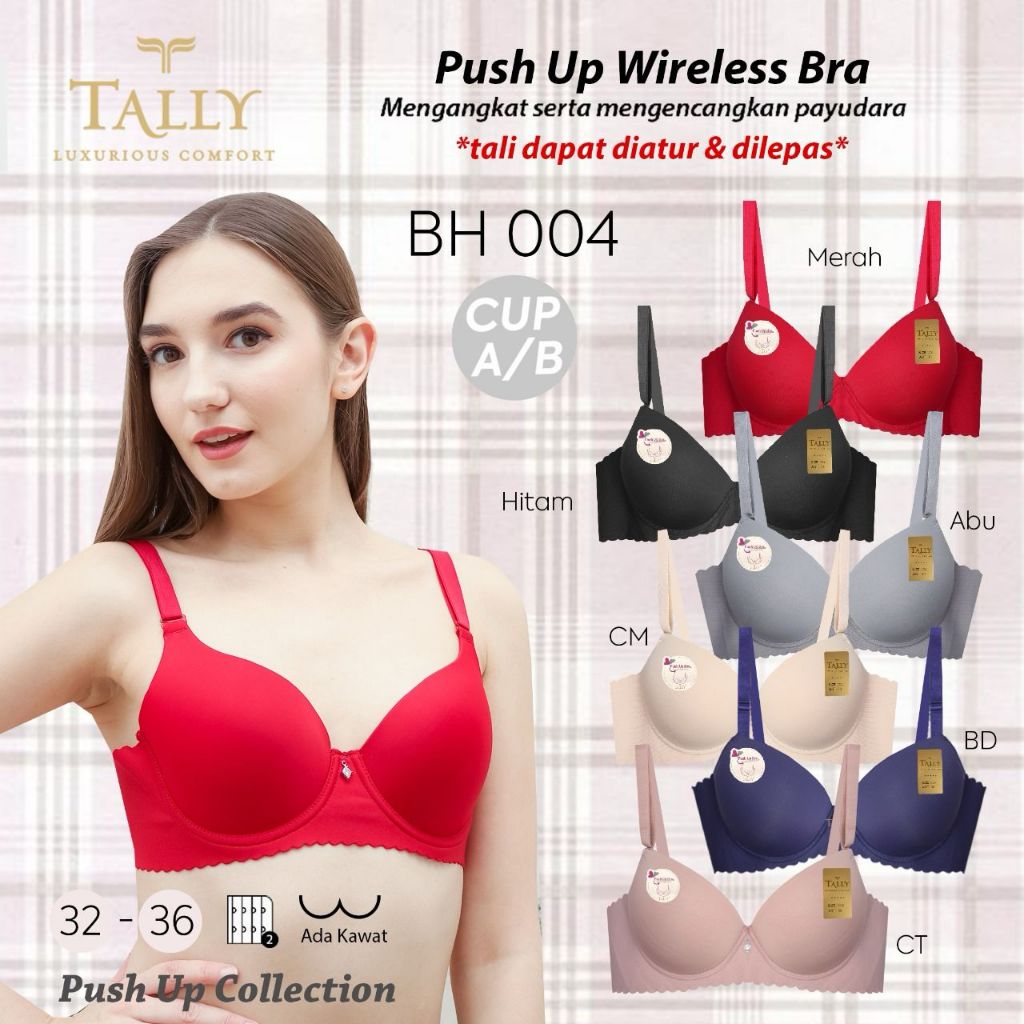 Tally Bra Wanita Double Push Up Cup A Polos Kait 2 Seamless Half Cup - BH 004
