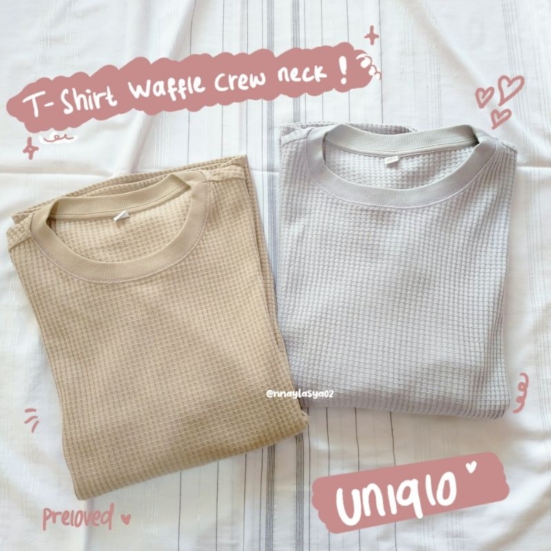 PRELOVED UNIQLO Baju Women T-Shirt Waffle Crew Neck Lengan Panjang Official Store Indonesia