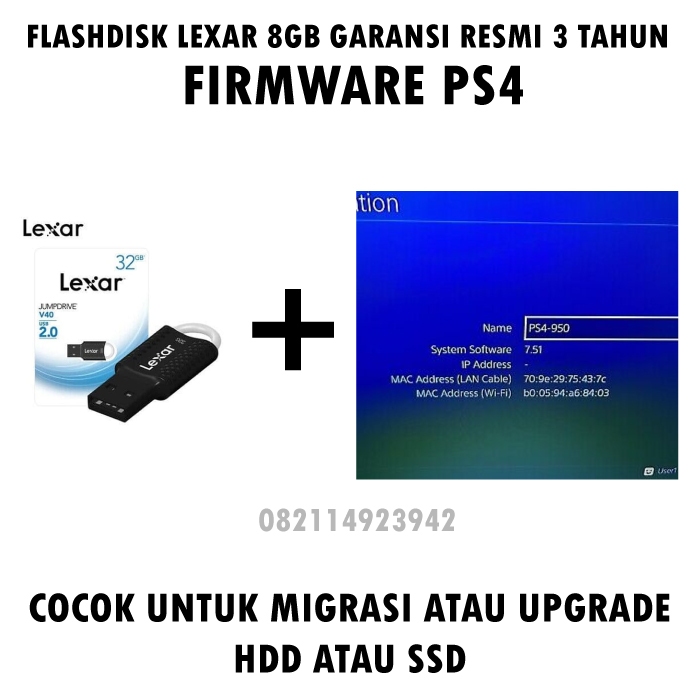 FLASHDISK 8GB + FIRMWARE PS4 HEN | OS PLAYSTATION 4 HEN | UNTUK UPGRADE HDD ATAU GANTI HDD YANG RUSA