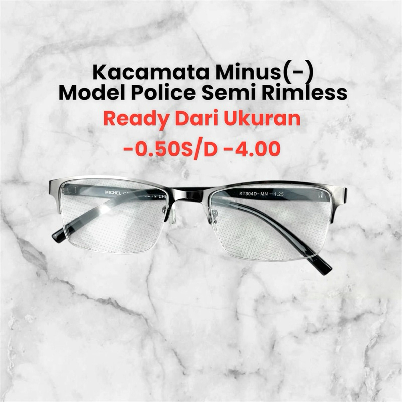  BEST SELLER  KACAMATA MINUS (-) UNTUK PENGLIHATAN JAUH MODEL POLICE SEMI RIMLESS BAHAN TEBAL DAN HA