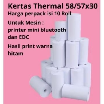 

Thermal Kasir 58/57x30 Coreless / Roll Thermal 57x30 Coreless ( 10 Roll )