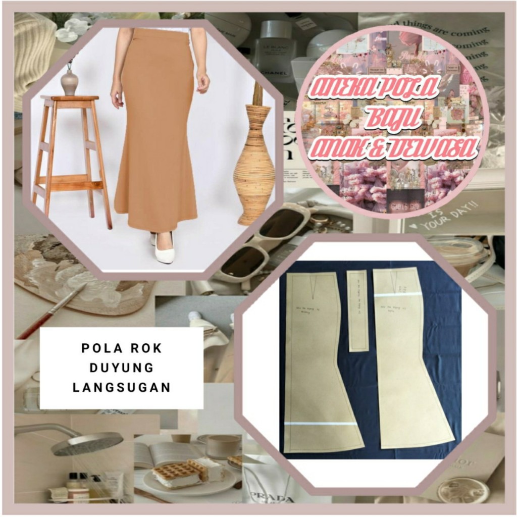 Pola Rok Duyung Langsungan | Pola Instan Rok Duyung Langsungan | Pola Jiplak | anekapolabajuanakdand
