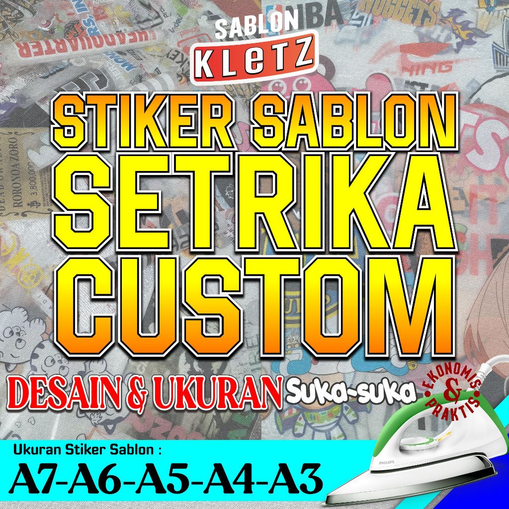 Stiker Sablon Setrika Custom Satuan DTF Ukuran A3