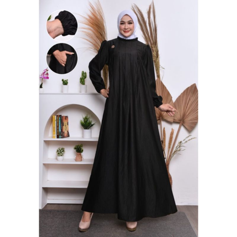 (COD) Cayla Fashion Gamis Polos Cringkle Silk Sutra Luxury Muslim - Dress Polos Wanita Standar Jumbo
