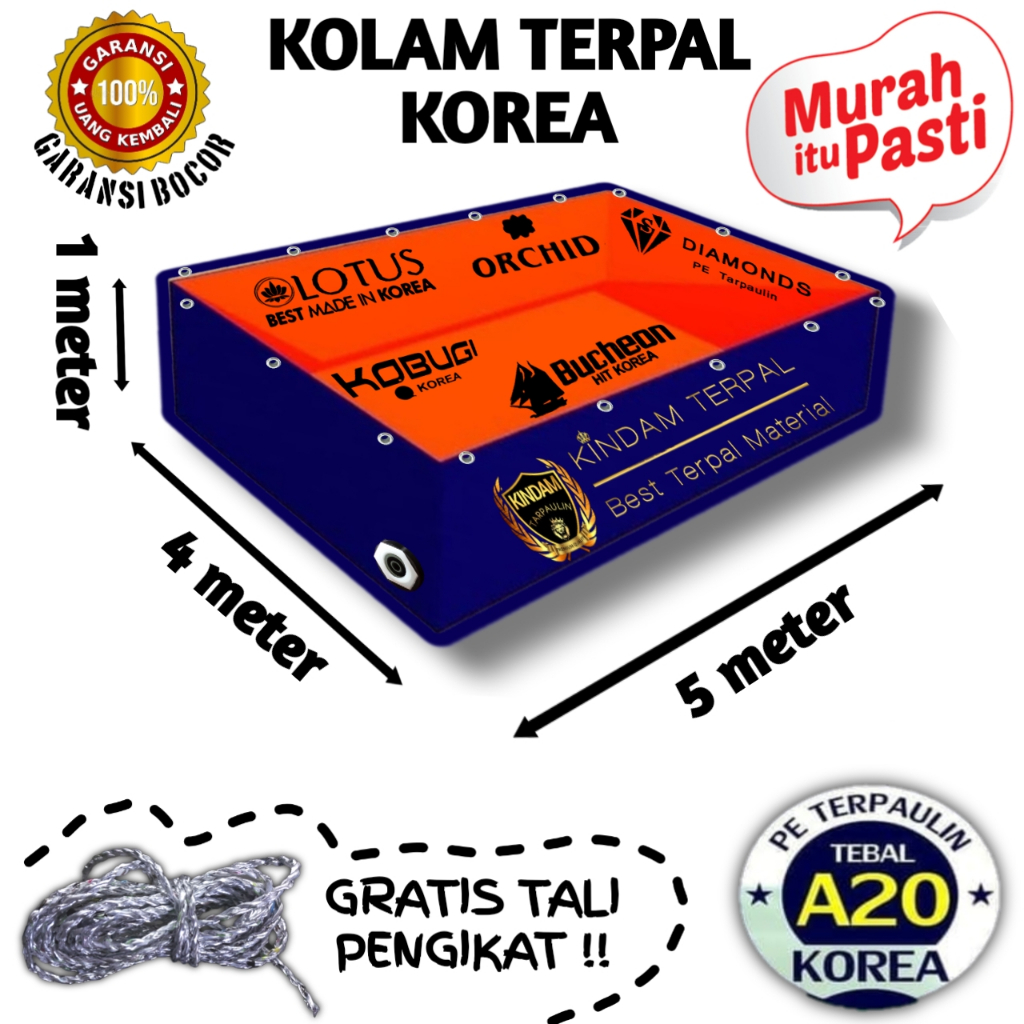 TERPAL KOLAM 5x4x1 A20 KOREA BERGARANSI MURAH | KOLAM TERPAL IKAN LELE, NILA, GURAME