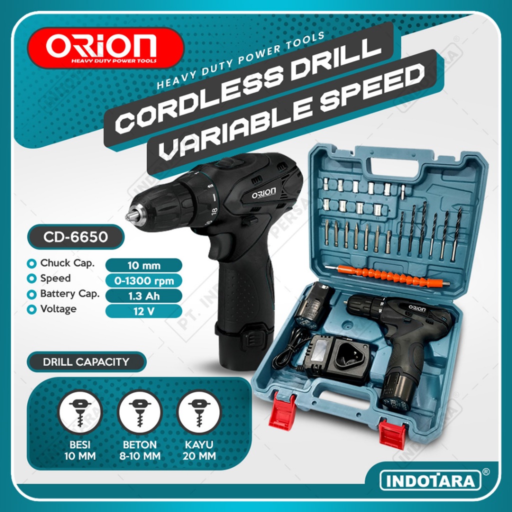 Mesin Bor Baterai Tangan / Cordless Drill Battery Orion CD-6650 2 Battery