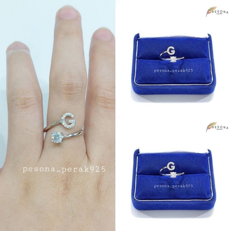 Cincin Perak Wanita Asli Silver 925 Lapis Emas Putih asli Model Nagita,Cincin Huruf Alfabet Adjustab