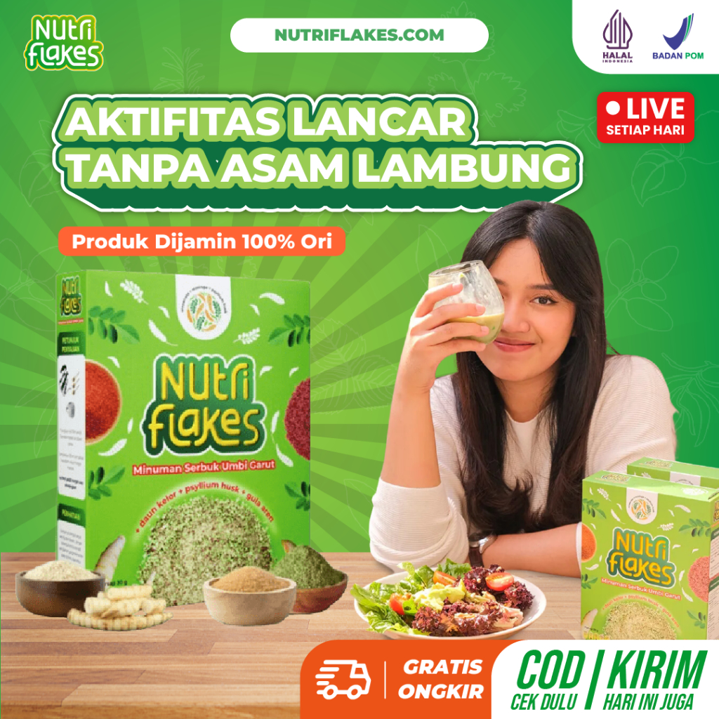 

Nutriflakes Sereal Umbi Garut Redakan Asam Lambung Maag, GERD dan Mual Original 1 Box
